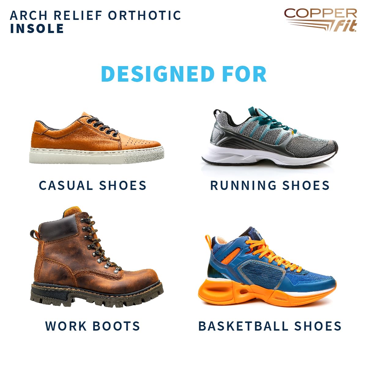 Copper Fit Arch Relief Orthotics – Plantar Fasciitis, Flat Feet – Adaptive, Comfortable Arch Support – Low to High Arches – Absorb Shock – Insoles for Men and Women - Image 6