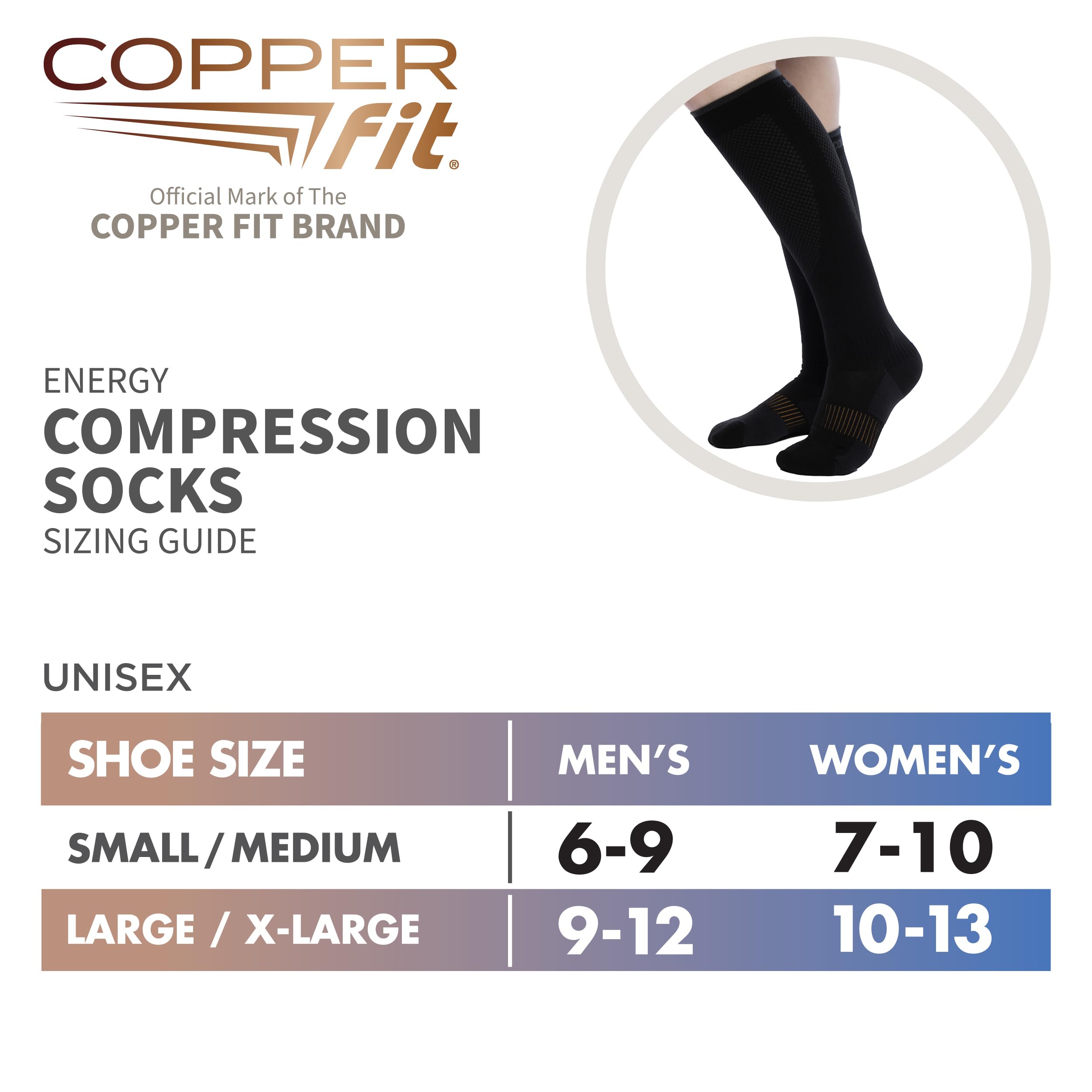 Copper Fit® Energy Compression Socks (3 Pack) | Easy On, Off | Circulation & Swelling Relief | Ideal for Travel, Nurses, Running, & Recovery | Men & Women - Image 3