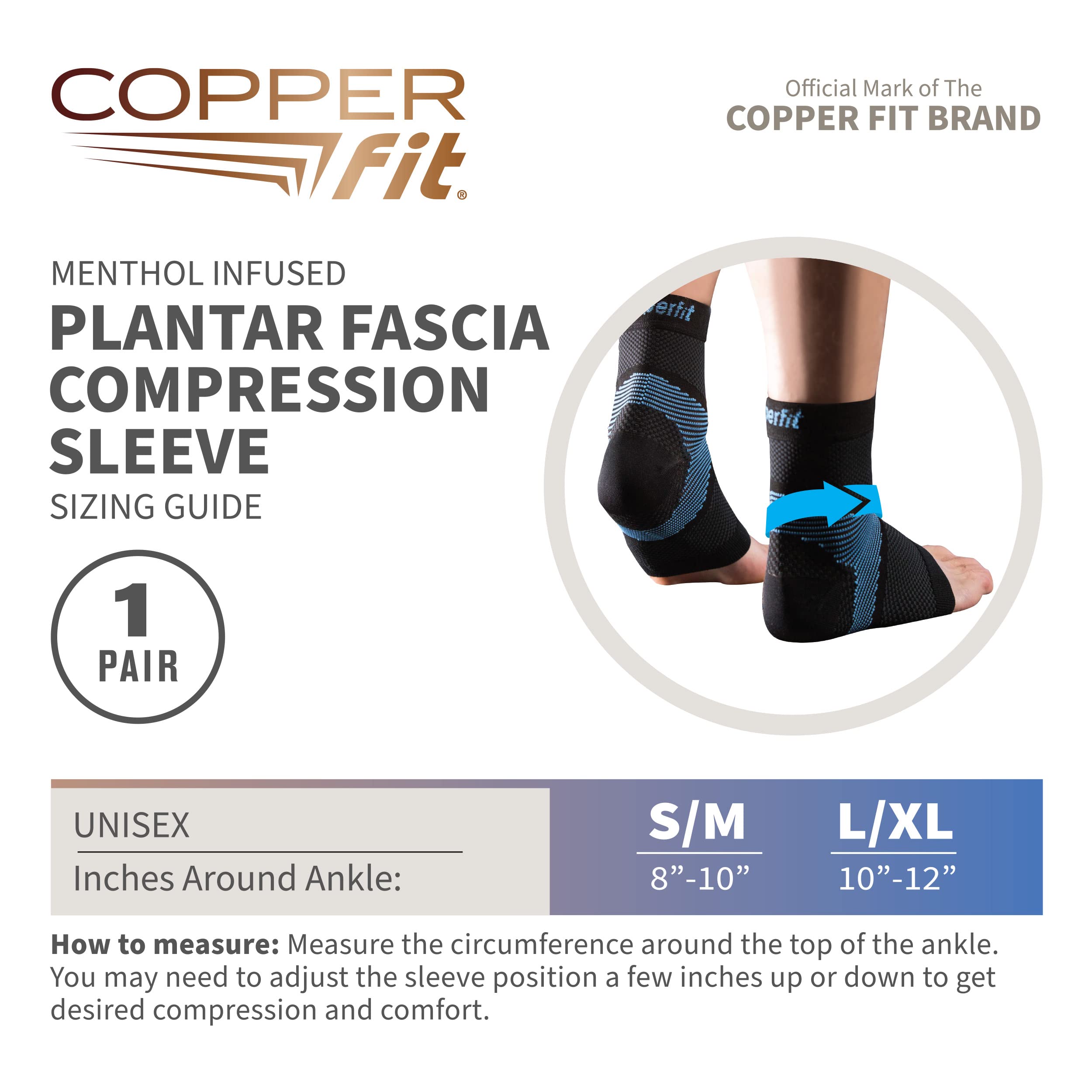 Copper Fit ICE Plantar Fascia Compression Foot and Ankle Sleeve Infused with Menthol, 1 Pair - Image 3