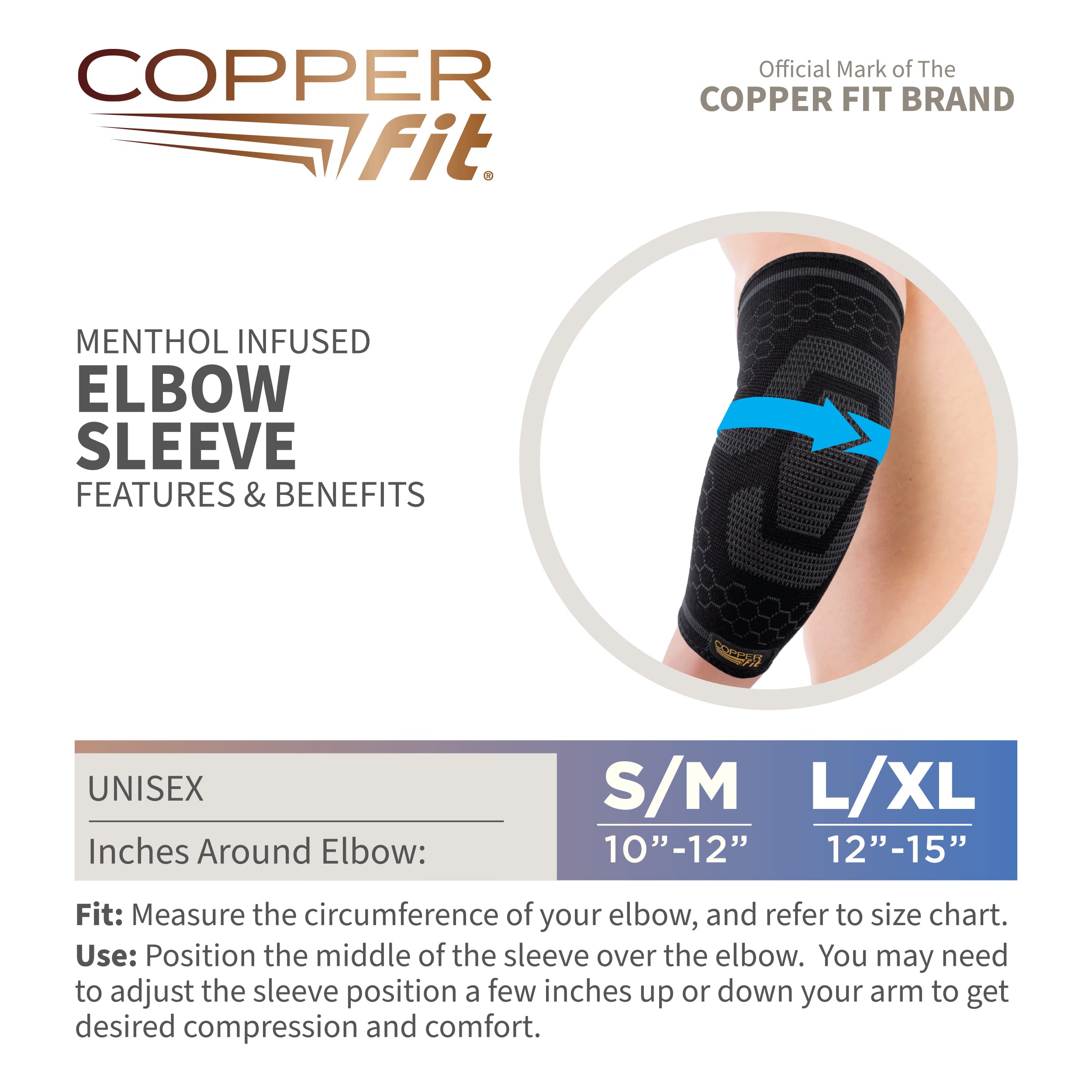 Copper Fit ICE Unisex Elbow Compression Sleeve Infused with Menthol - Image 3