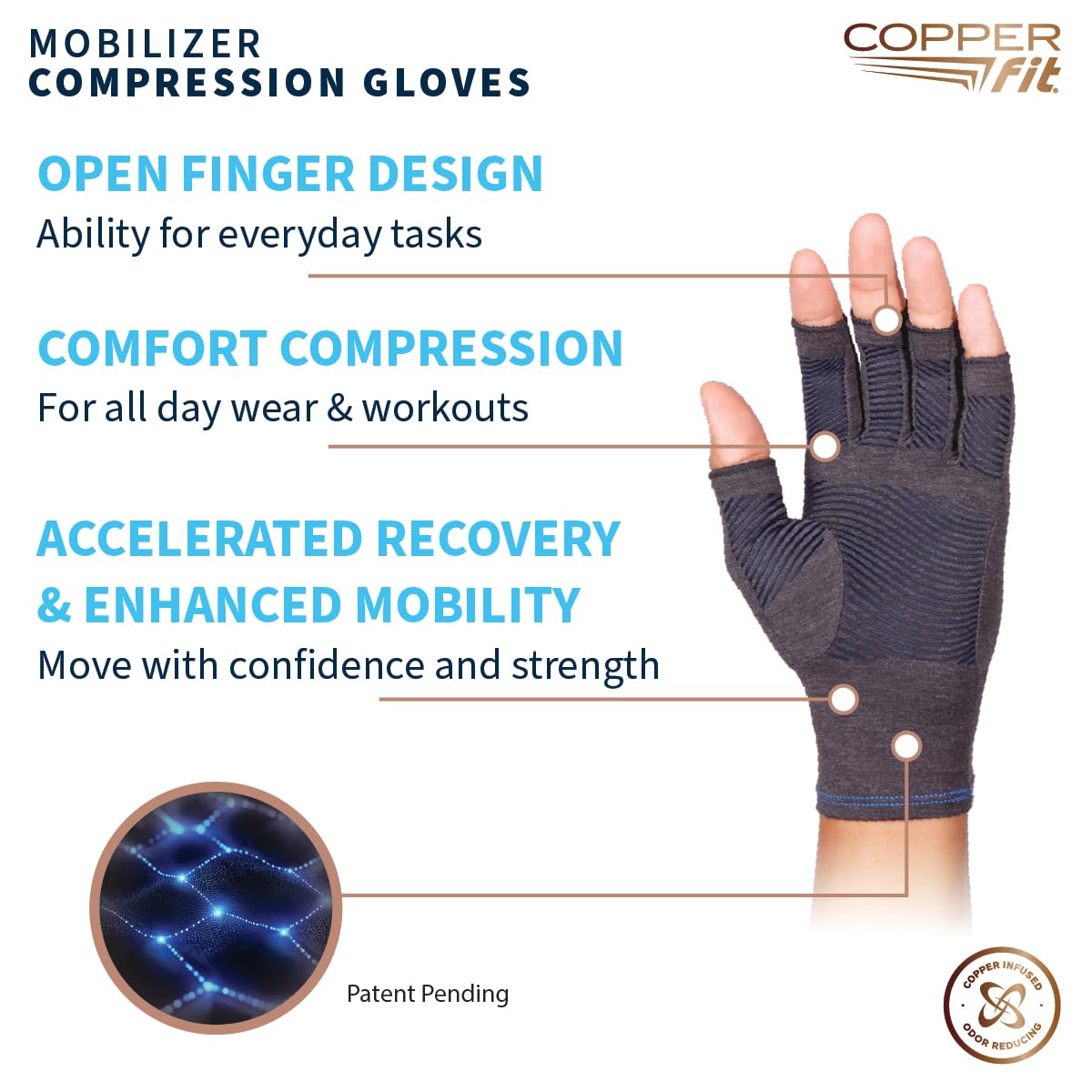 Copper Fit Mobilizer Hand Compression Gloves: Arthritis, Joint Swelling, Tendonitis, Sport - For Men and Women - Image 4