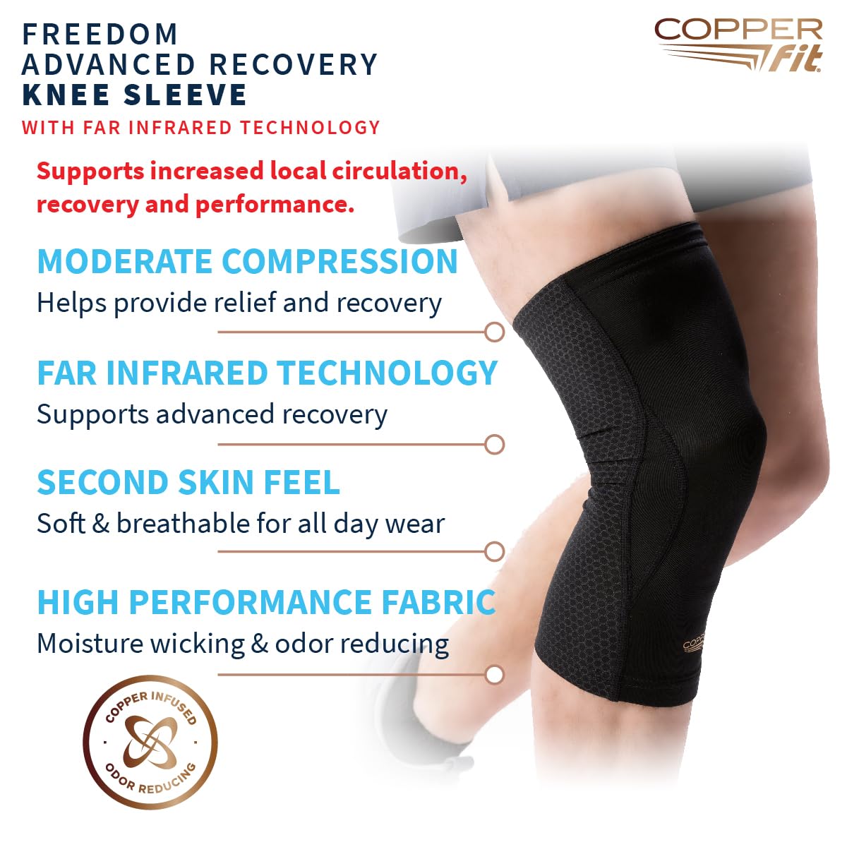 Copper Fit PRO Recovery Knee Compression Sleeve - Breathable, Second Skin Feel - Arthritis, Joint Pain, Circulation - For Men and Women (Small) - Image 3