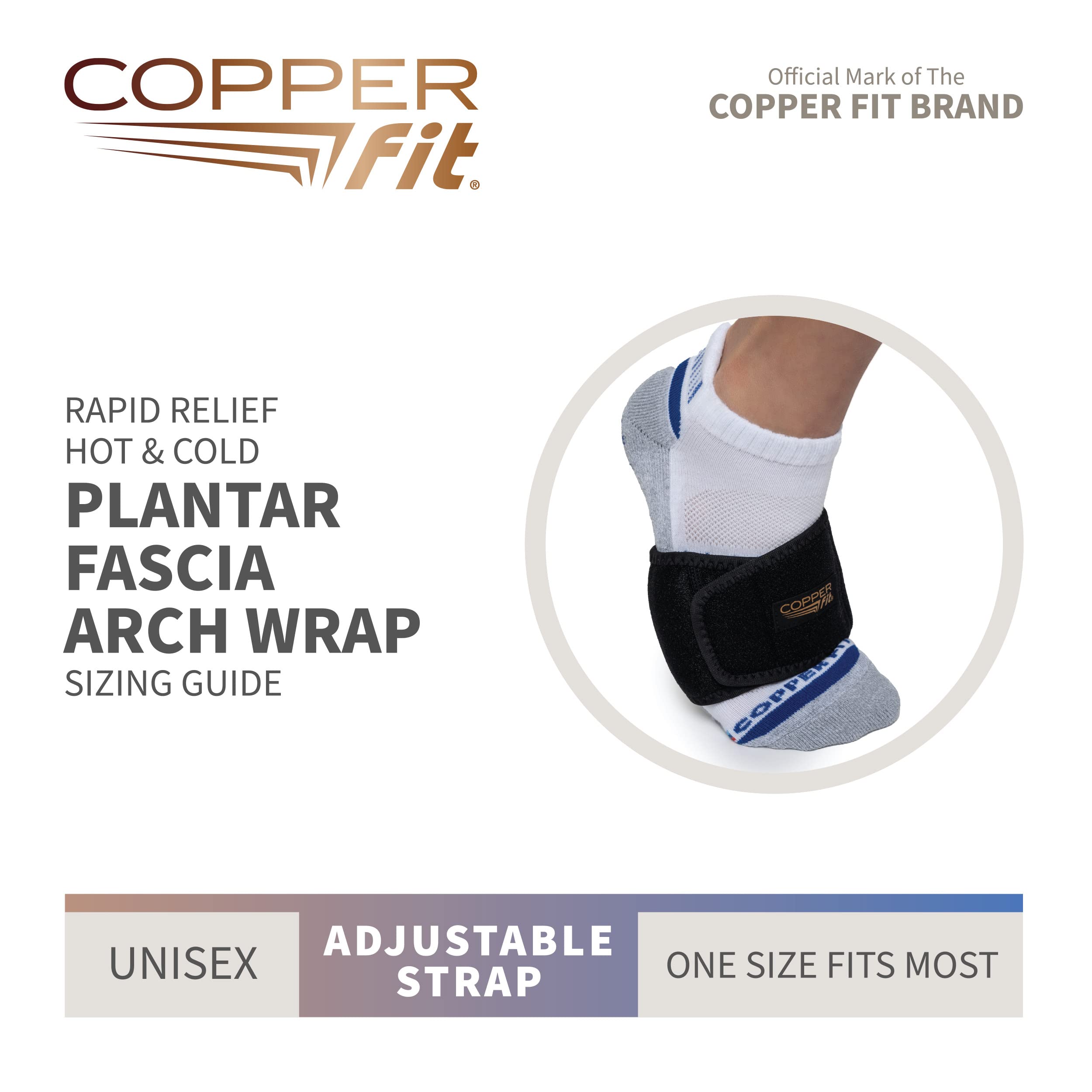Copper Fit Rapid Relief Plantar Fascia Arch Foot Wrap with Hot or Cold Gel Pack, Black, Adjustable - Image 3