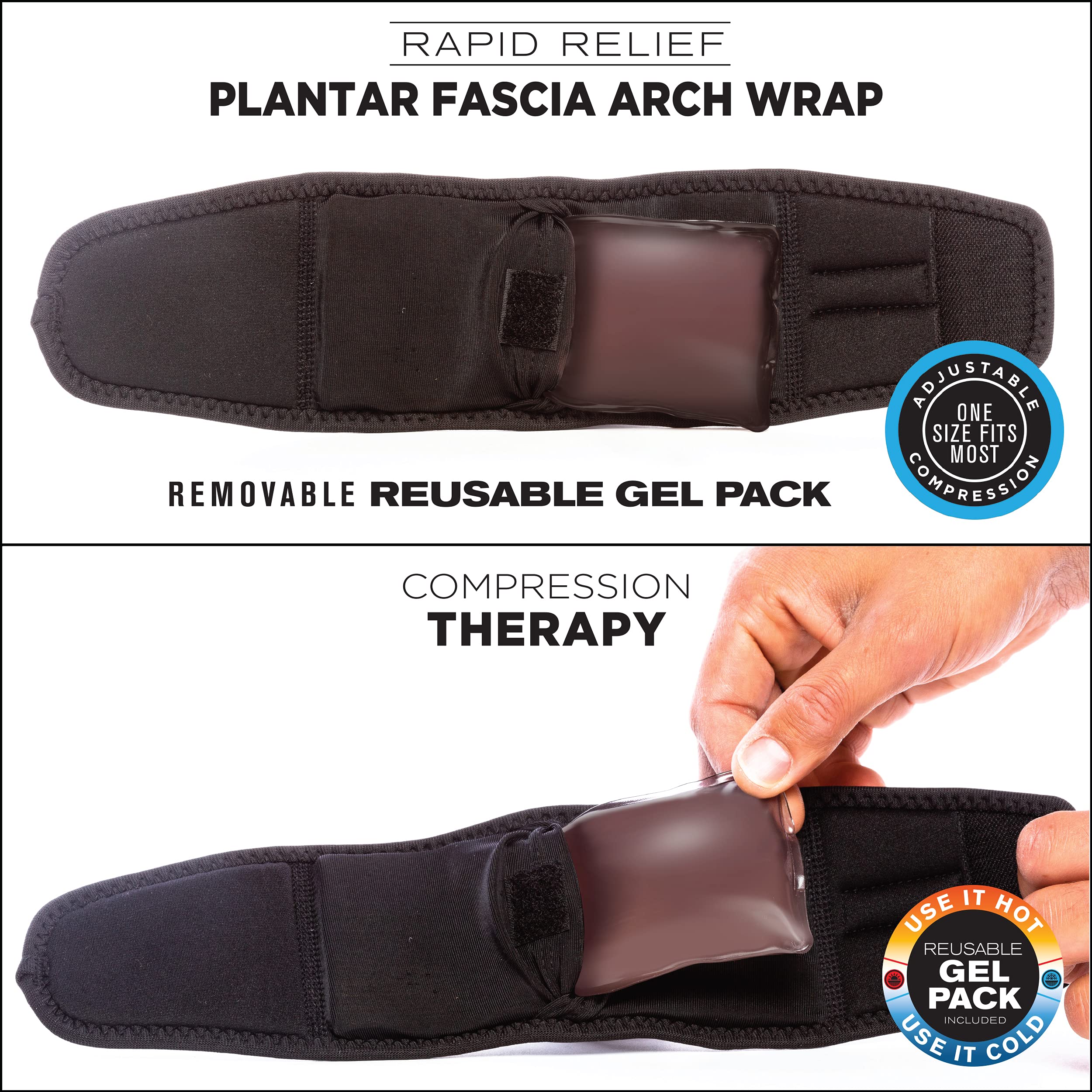 Copper Fit Rapid Relief Plantar Fascia Arch Foot Wrap with Hot or Cold Gel Pack, Black, Adjustable - Image 4