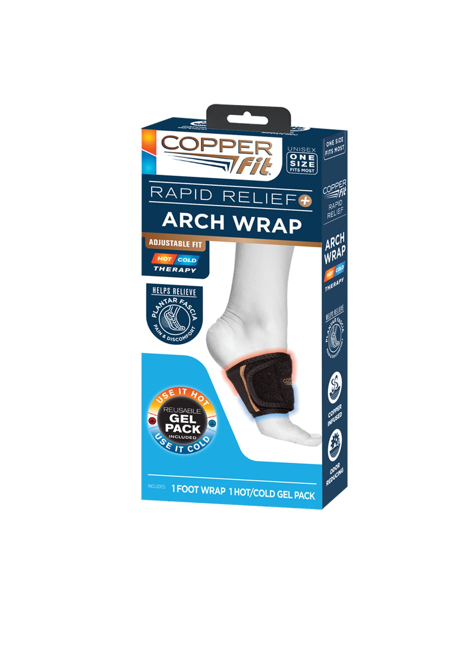 Copper Fit Rapid Relief Plantar Fascia Arch Foot Wrap with Hot or Cold Gel Pack, Black, Adjustable - Image 5
