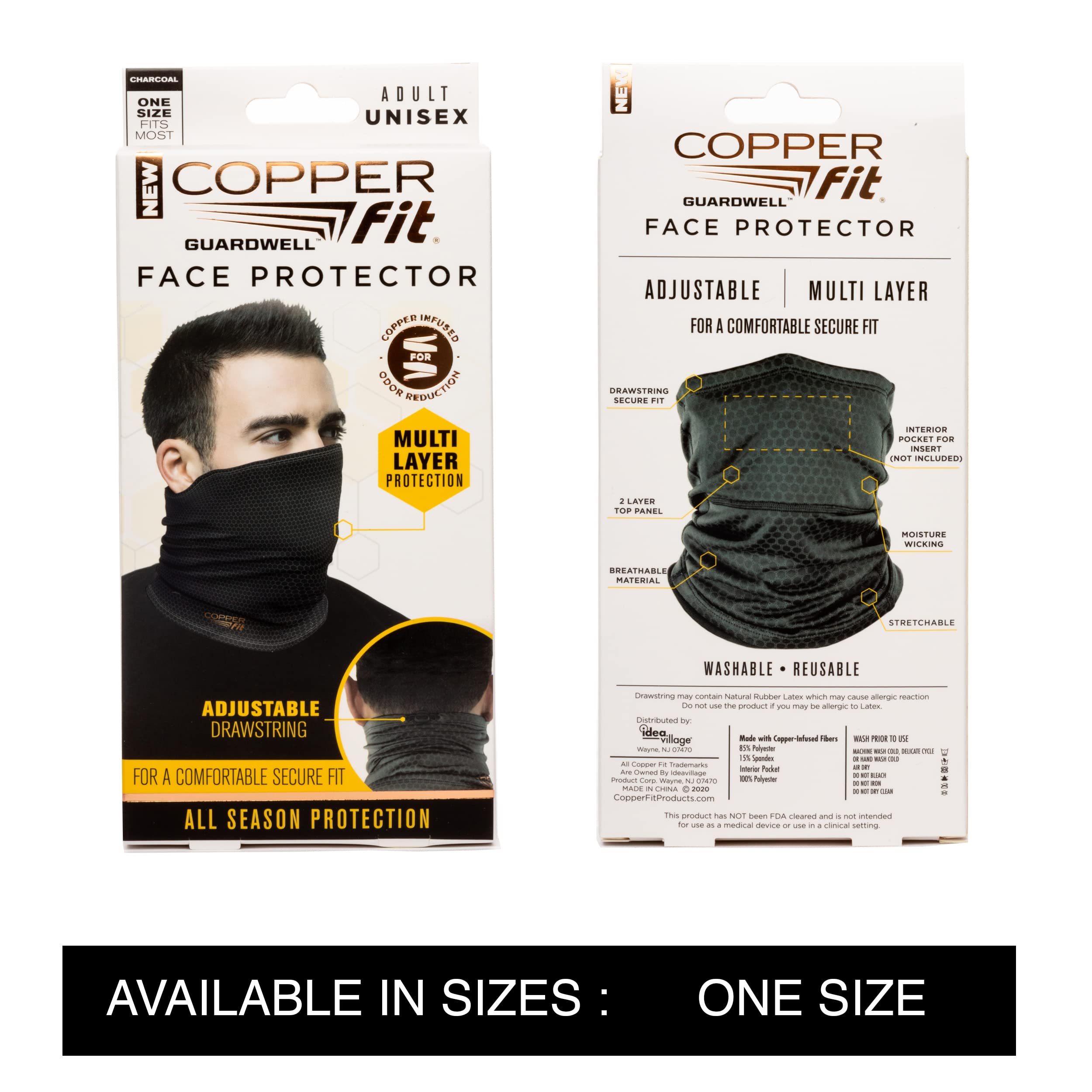 Copper Fit Unisex Adult Guardwell Face Cover and Neck Gaiter, Washable, Charcoal - Image 5