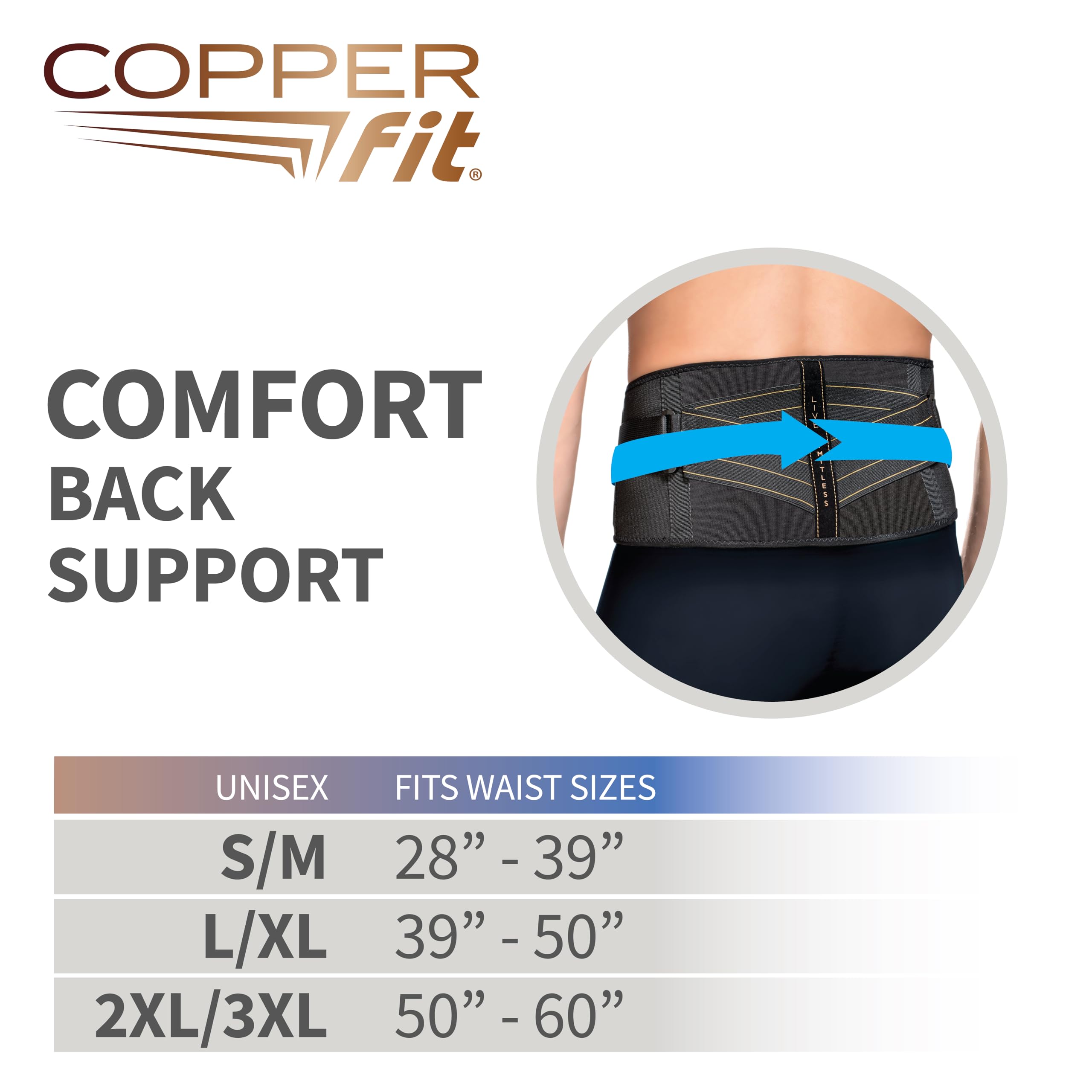 Copper Fit Unisex Adult Pro Back Belt Compression Brace Cummerbund, Black, 2XL 3XL US - Image 3