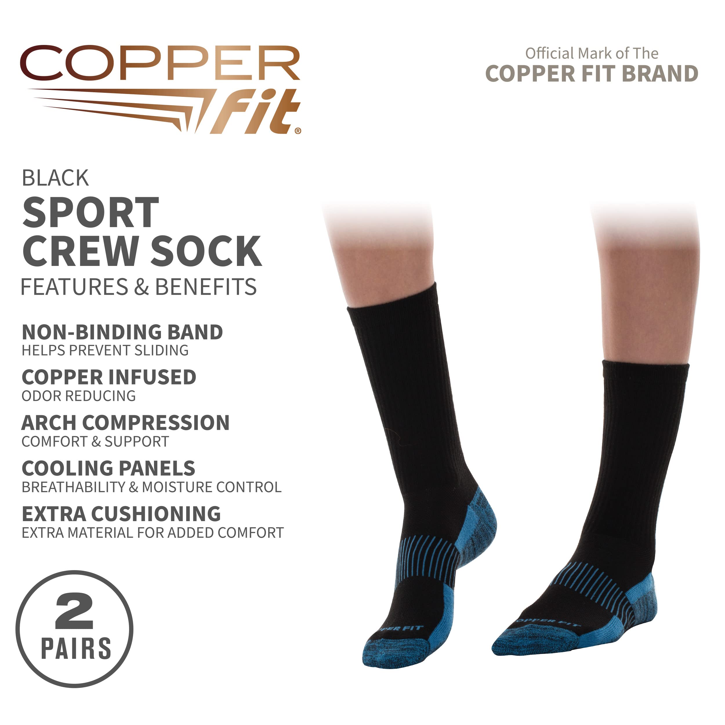 Copper Fit Unisex Crew Length Sport Socks, 2 Pair - Image 3