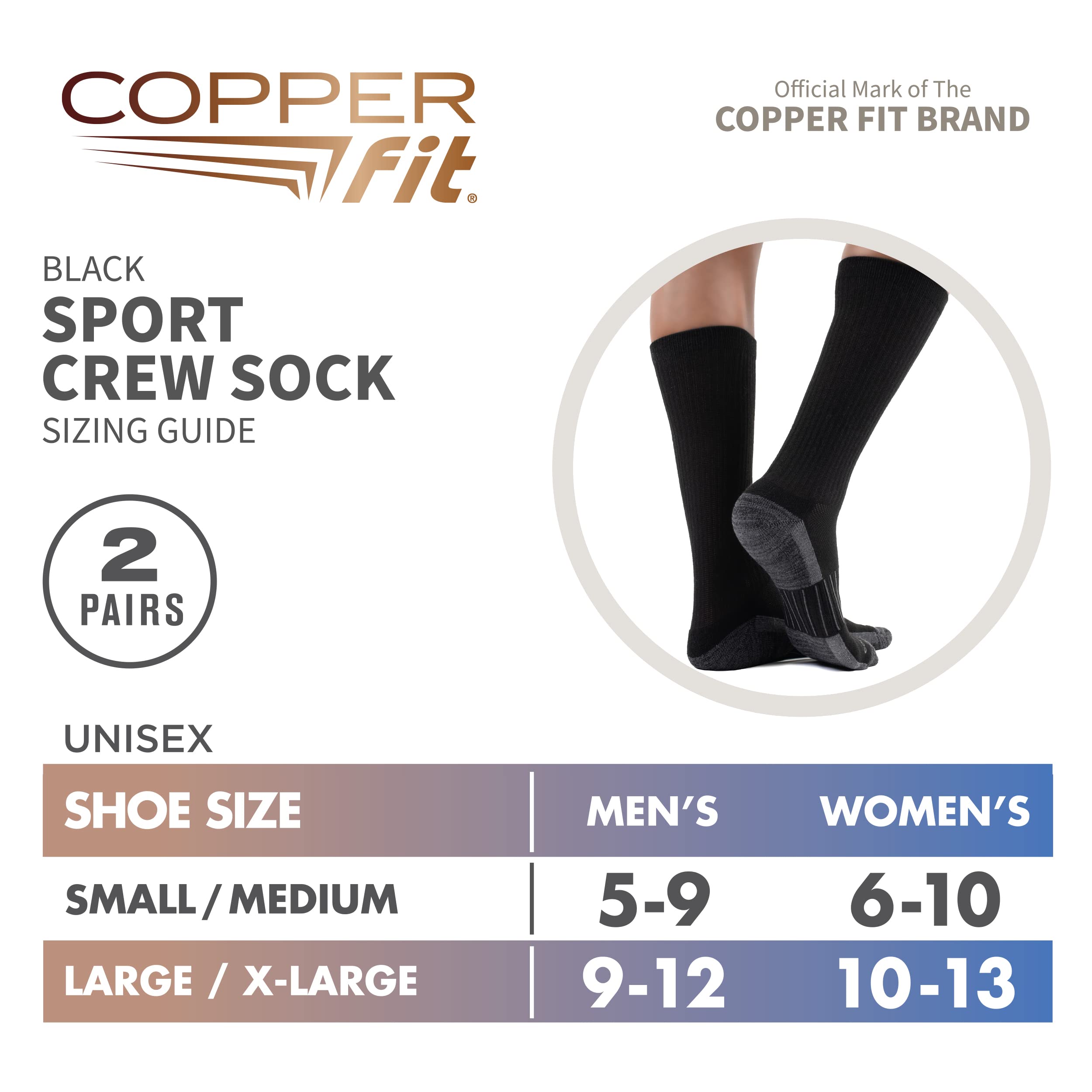 Copper Fit Unisex Crew Length Sport Socks, 2 Pair - Image 4