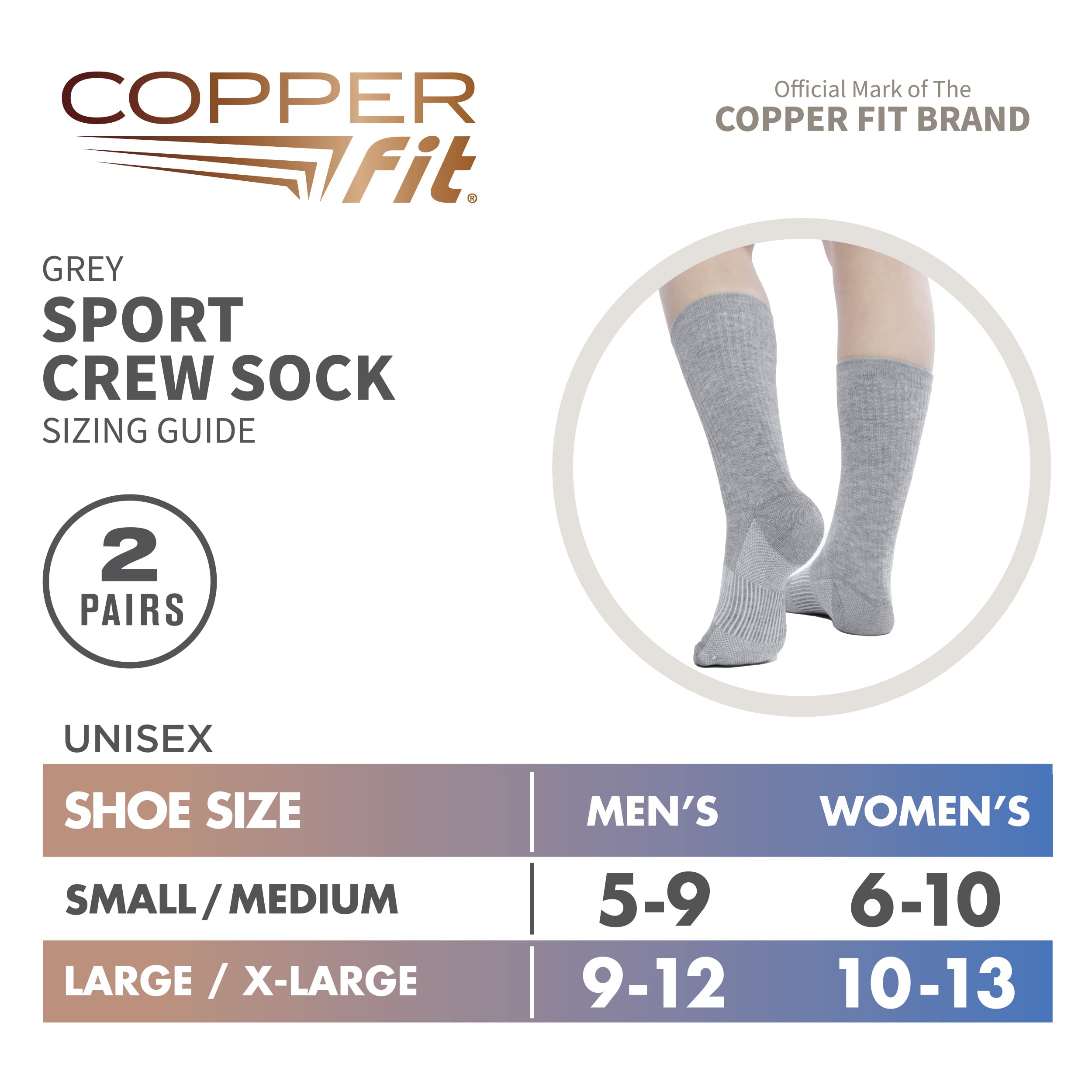 Copper Fit Unisex Crew Length Sport Socks, 2 Pair - Image 5