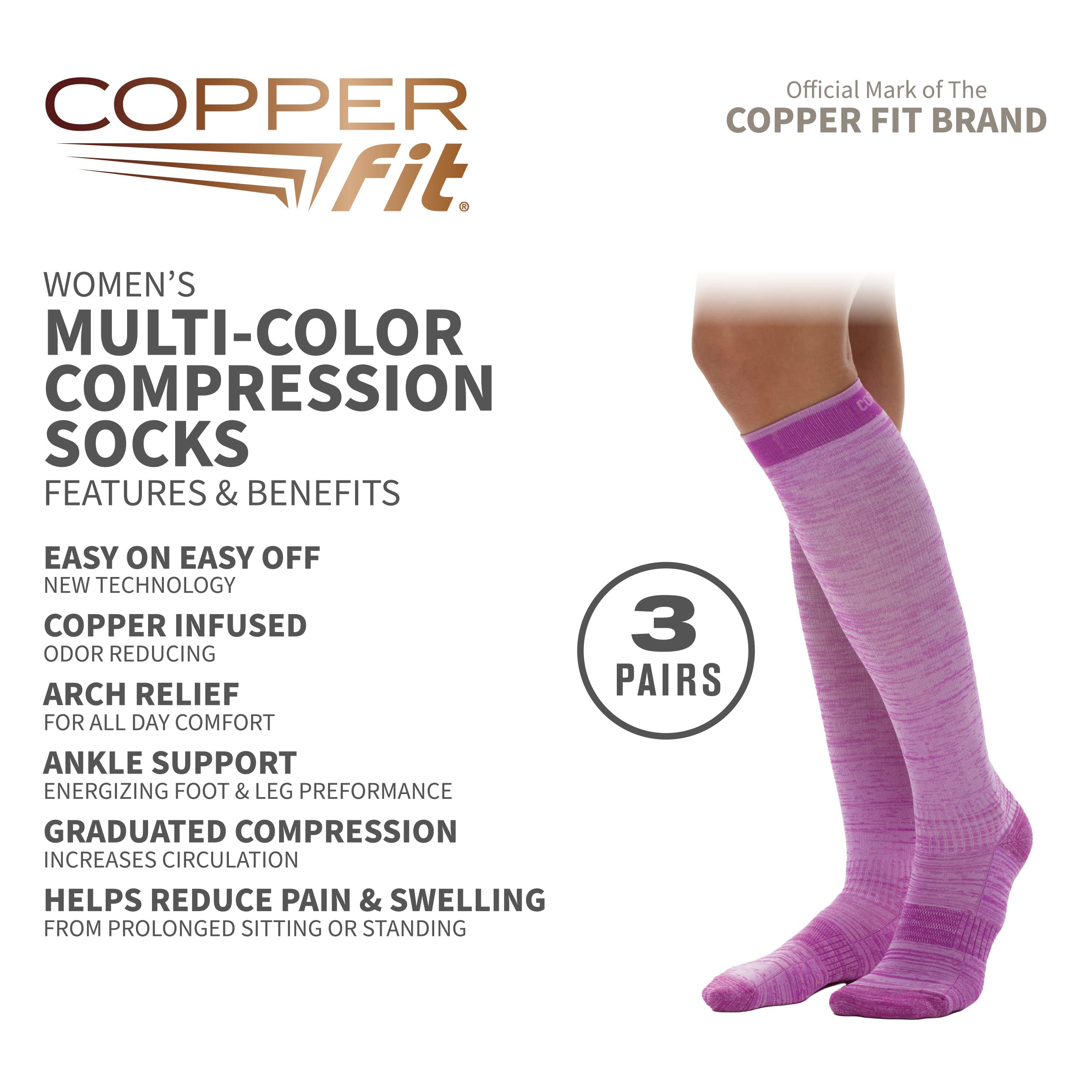 Copper Fit Women's Energy Easy-on/Easy-off Knee High Compression Socks - Image 3