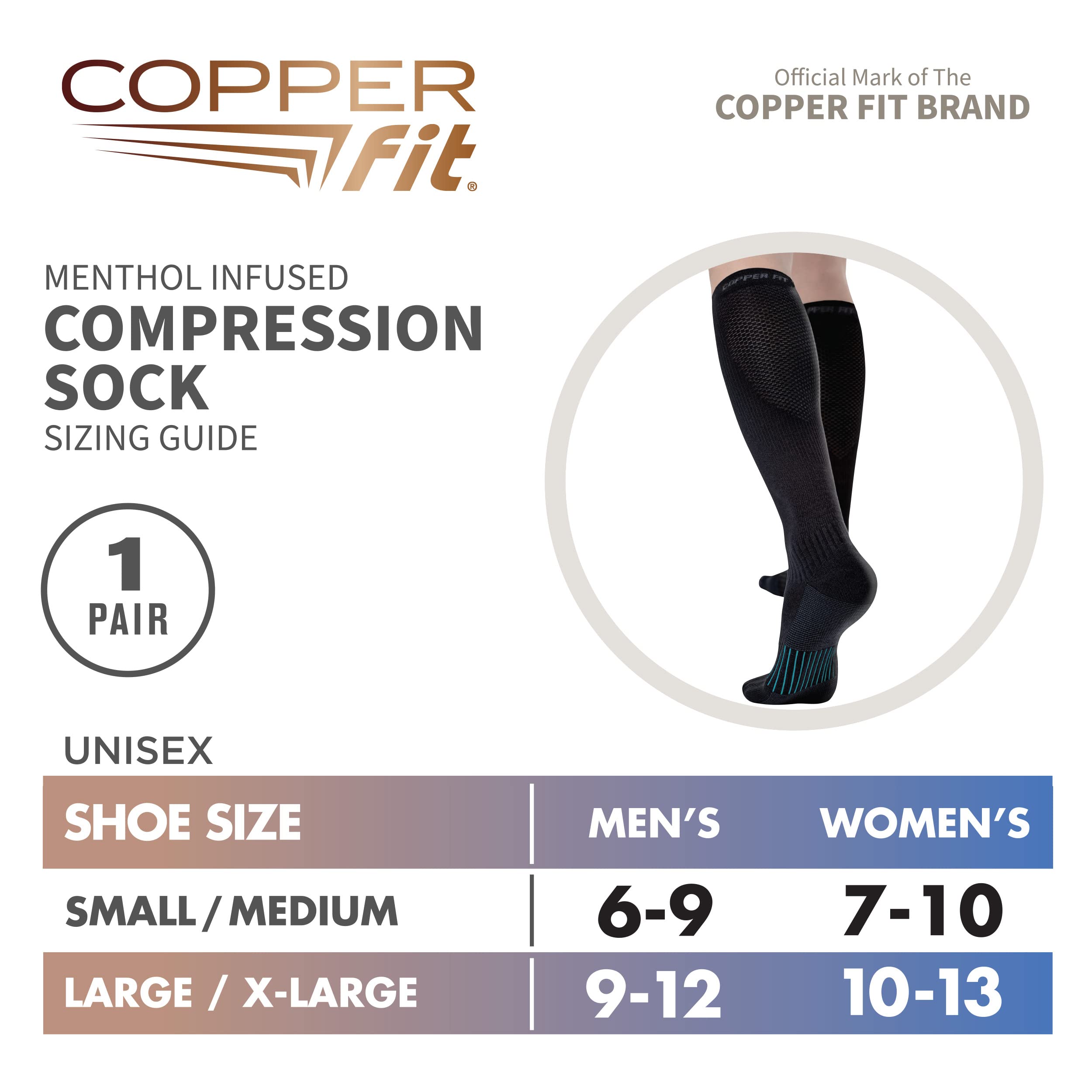 Copper Fit womens Ice Menthol Infused Compression Socks, Black, Large-X-Large US - Image 3